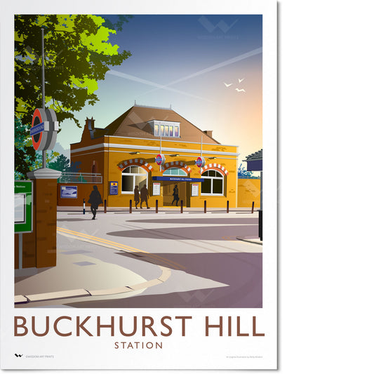 Original travel poster of Buckhurst Hill, Essex, depicting a nostalgic view of Buckhurst Hill tube station.