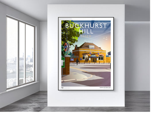 Framed art print of Buckhurst Hill tube station in Buckhurst Hill, Essex.