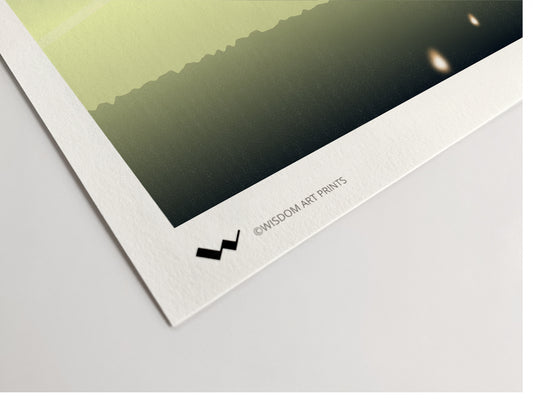 Corner of art print, showing high-quality eleven-colour Giclée art print process.