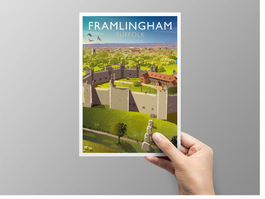 Greeting card featuring an original illustration of Framlingham, Suffolk