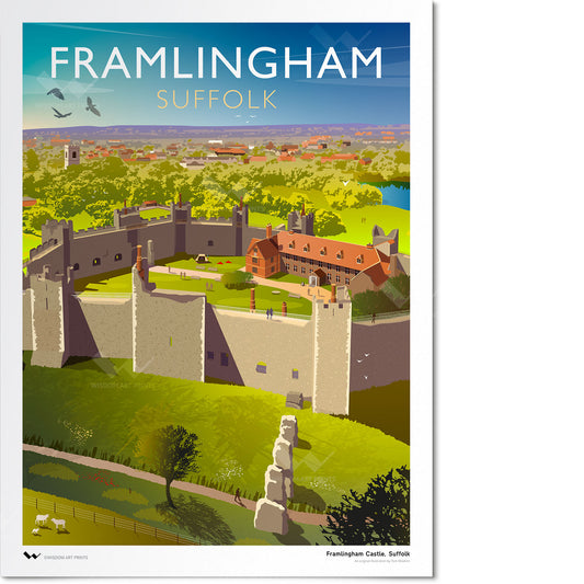 Original art print of Framlingham Castle in Suffolk.