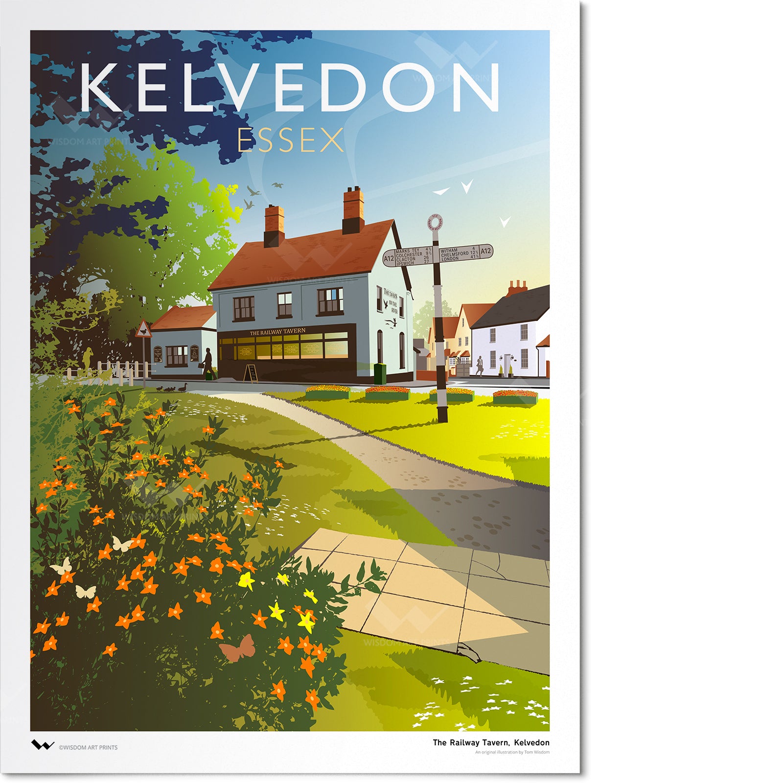 Original illustration of the Railway Tavern in Kelvedon, Essex.