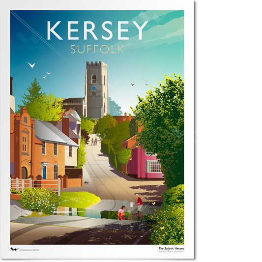 Original art print of 'The Splash' in Kersey, Suffolk.