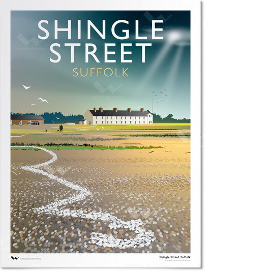 Original art print of Shingle Street, Suffolk.