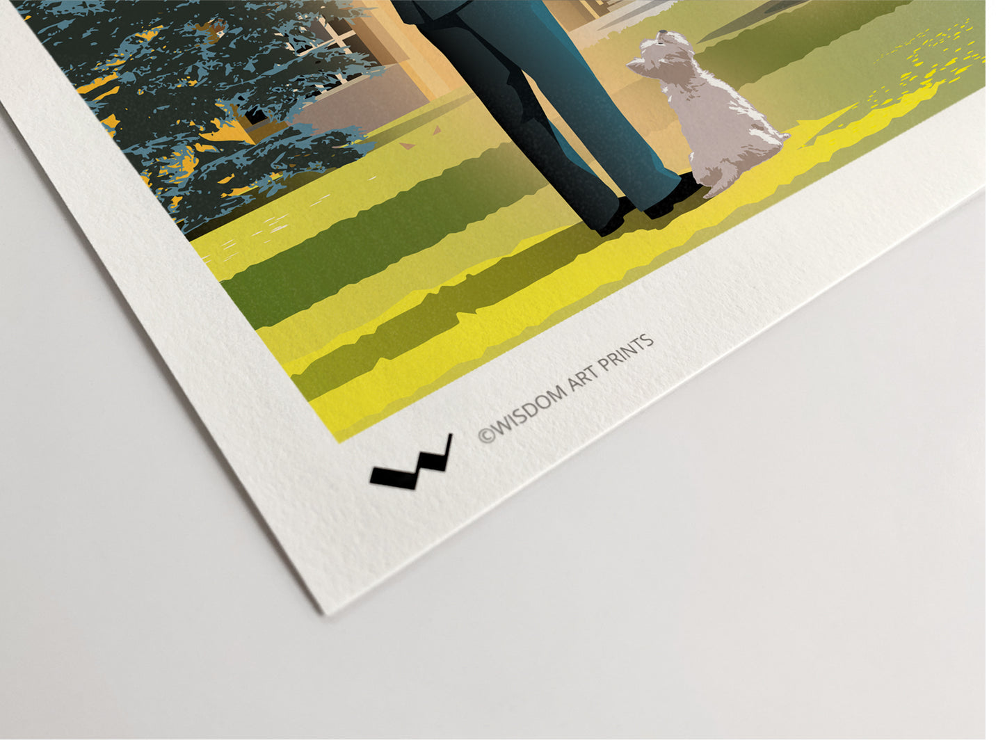 Close-up of the corner of a high-quality eleven-colour Giclée art print, showing vibrant colours printed with astounding clarity on photorag fine art paper.