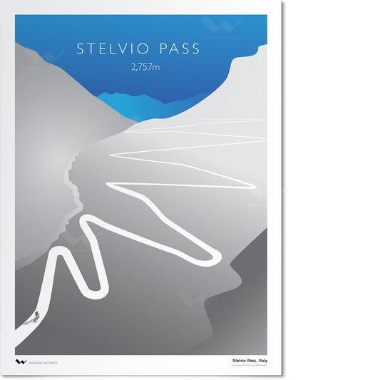 Poster of Stelvio Pass with mountain and road illustration