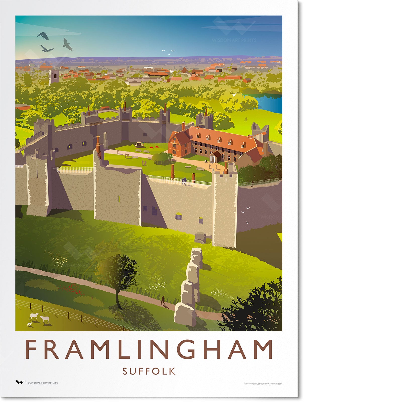 Original travel poster of Framlingham, Suffolk, showing a view of Framlingham Castle.