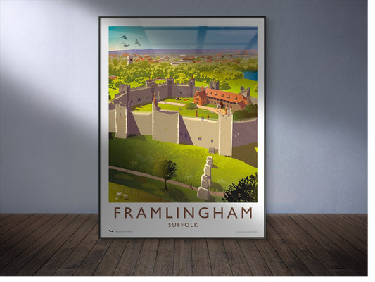 Framed travel poster of Framlingham Castle in Suffolk.