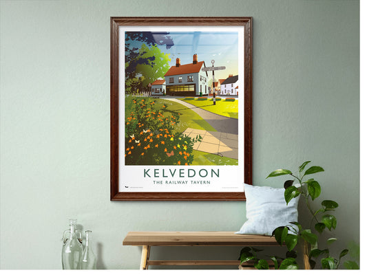 Framed travel poster of Kelvedon, Essex's popular pub, the Railway Tavern.