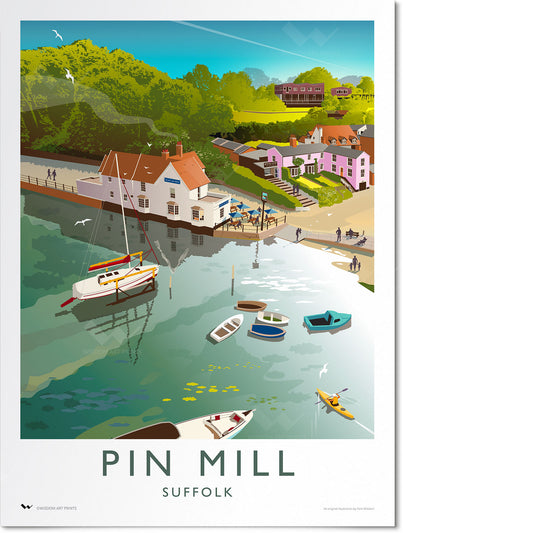Original travel poster of Pin Mill on the River Orwell in Suffolk.
