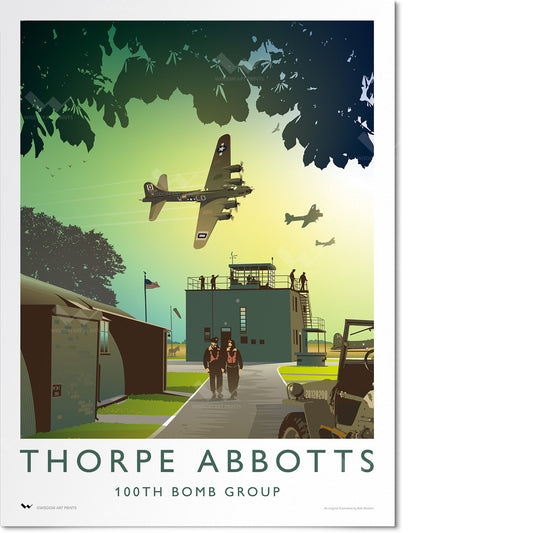 This RAF Thorpe Abbotts illustration by Rob Wisdom is a high quality Giclée travel poster on cotton-rich fine art paper.