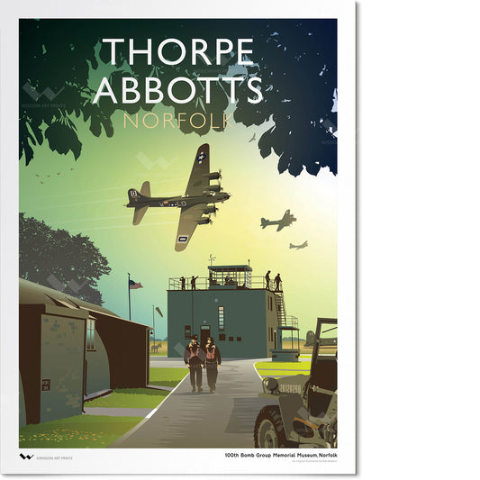 Original art print of RAF Thorpe Abbotts in Norfolk.