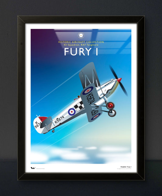 Framed art print of a historic aircraft with 'Fury I' title.