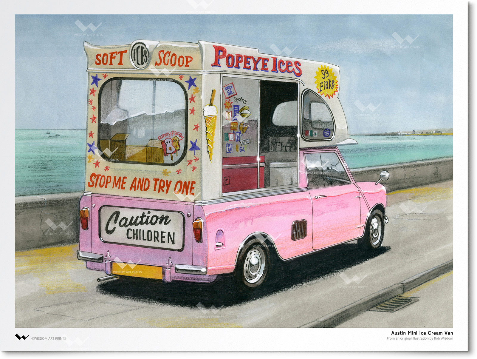 Austin Mini Ice Cream Van Wisdom Art Prints