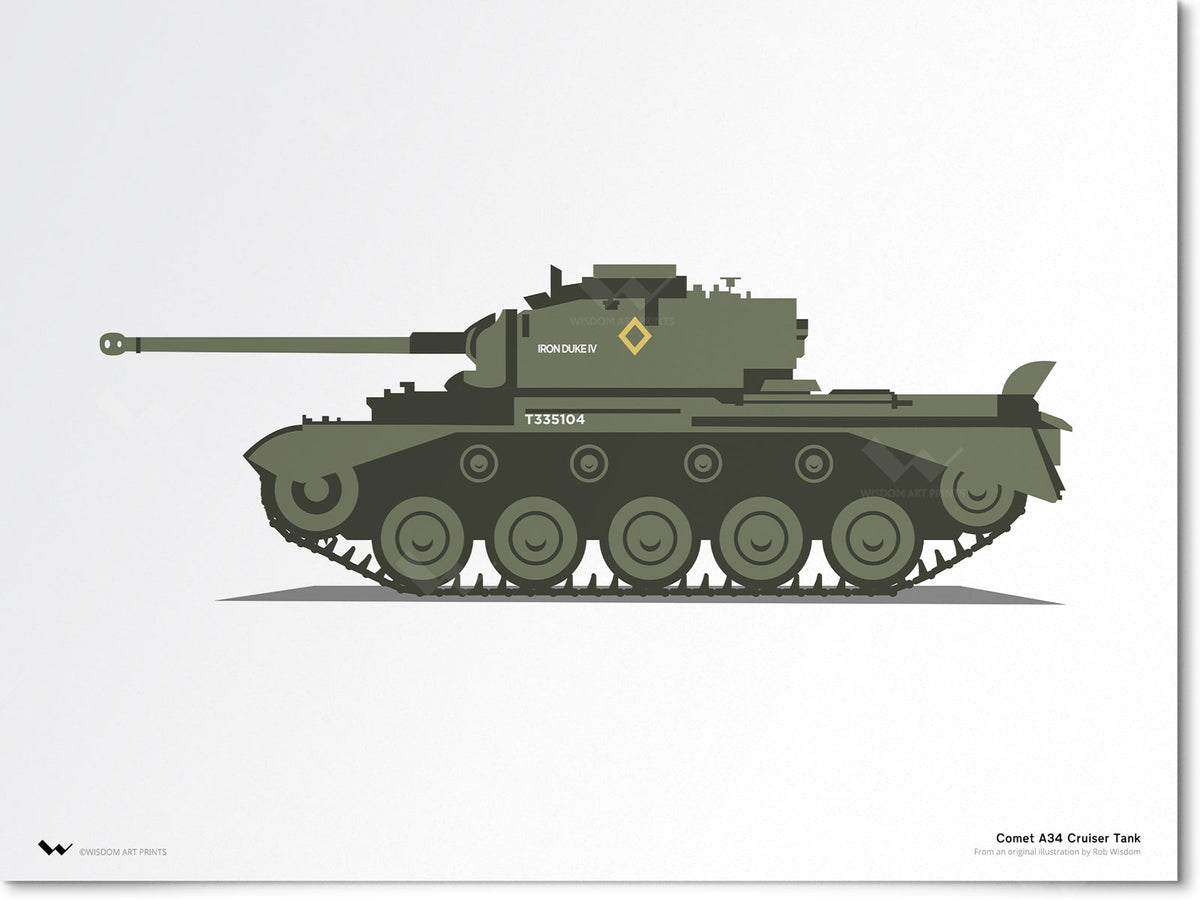 Original art print of a Comet A34 cruiser tank.