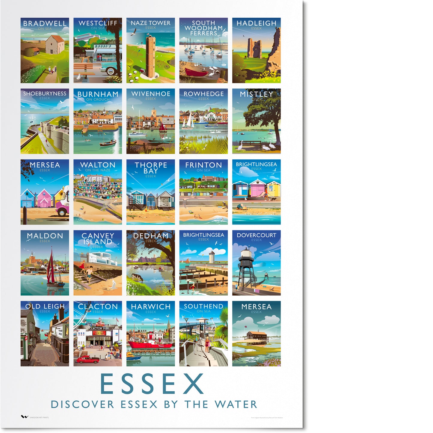 Discover Essex By The Water Old-Scholl Travel Print