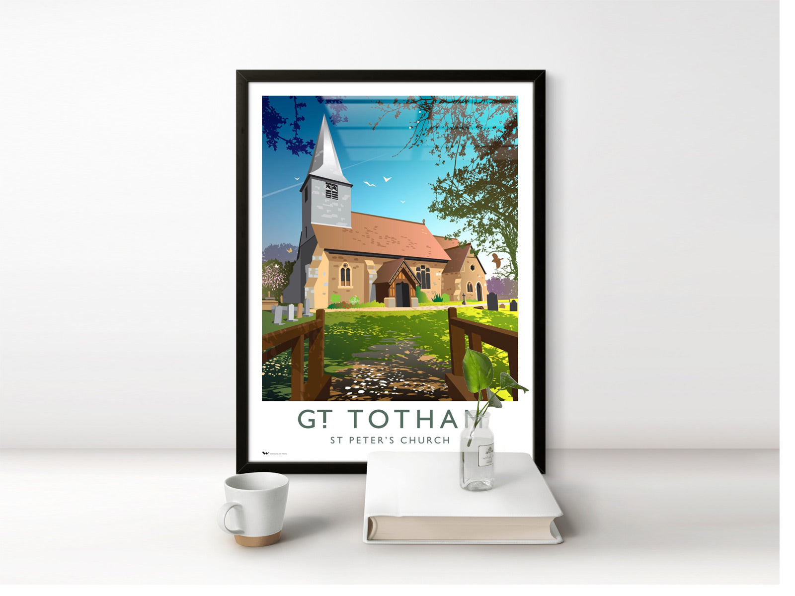 Our art print of Great Totham, Essex, shown here in a black frame.