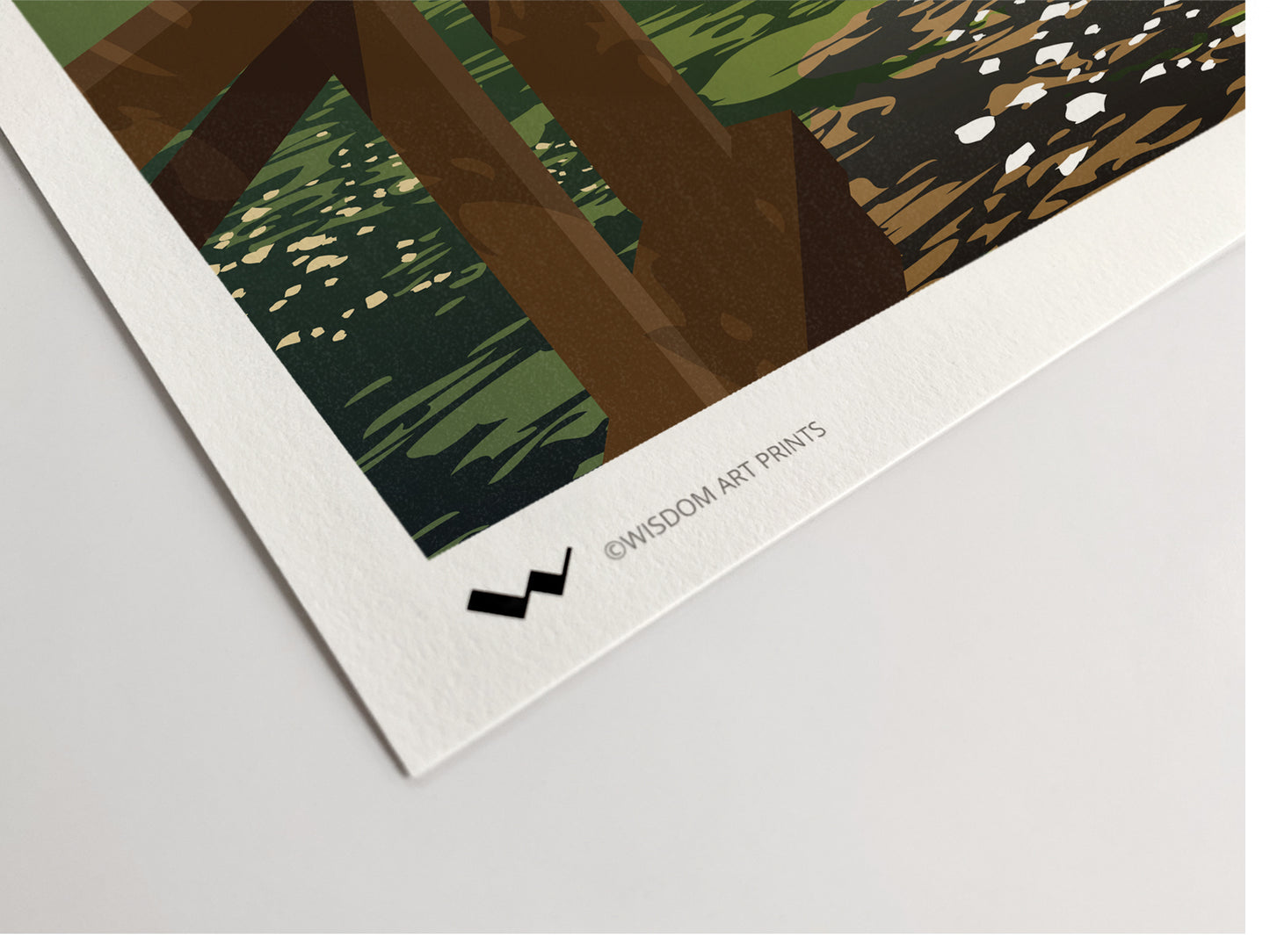 Close-up of the corner of the art print, showing high-quality photorag art paper and vibrant Giclée colours.