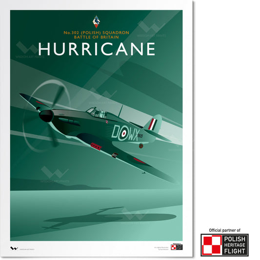 Illustration of the Hawker Hurricane fighter, as flown by No. 302 (Polish) Squadron RAF during the Battle of Britain