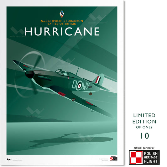 Limited edition art print of a Hawker Hurricane in the colours of No. 302 (Polish) Squadron RAF