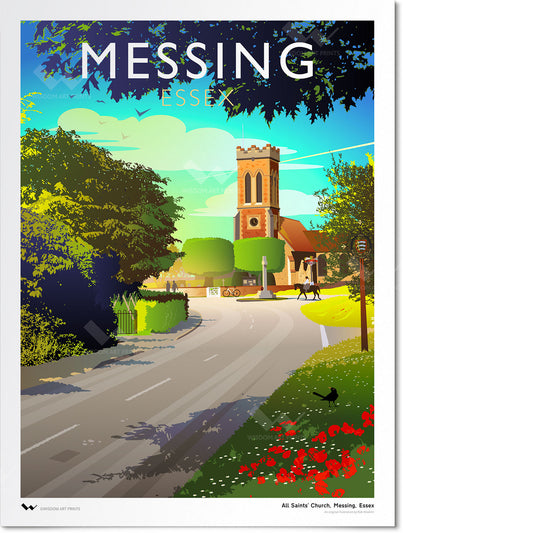 Original art print of Messing, Essex, depicting All Saints' Church, Messing, Essex, and Messing War Memorial, Messing, Essex.