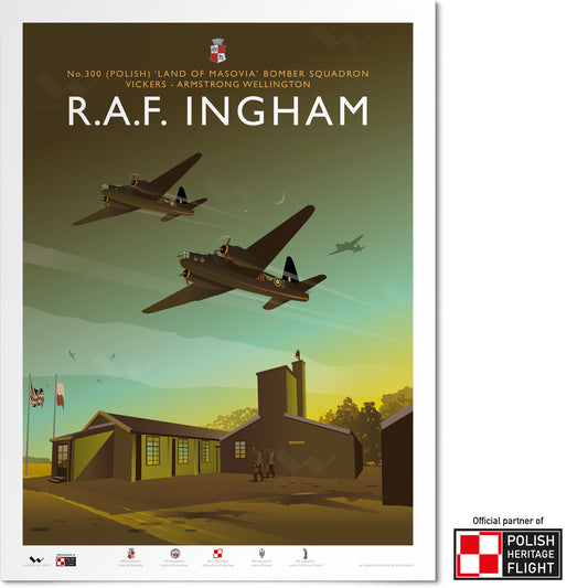 Original illustration of RAF Ingham, home to No. 300 Squadron RAF during WWII