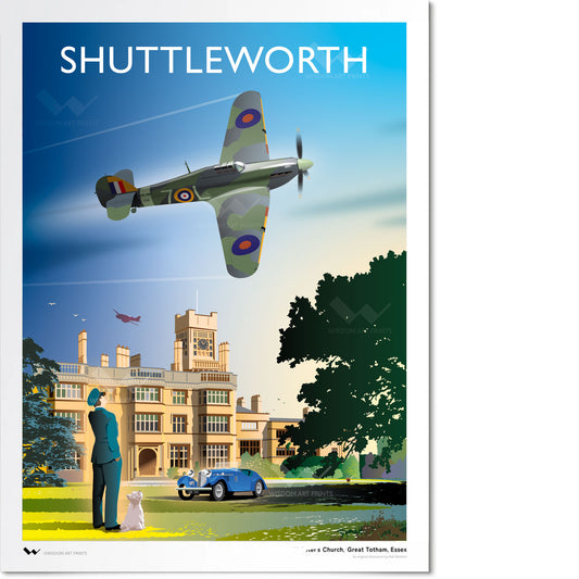 Original art print of the Shuttleworth Collection at the former Old Warden Airfield.