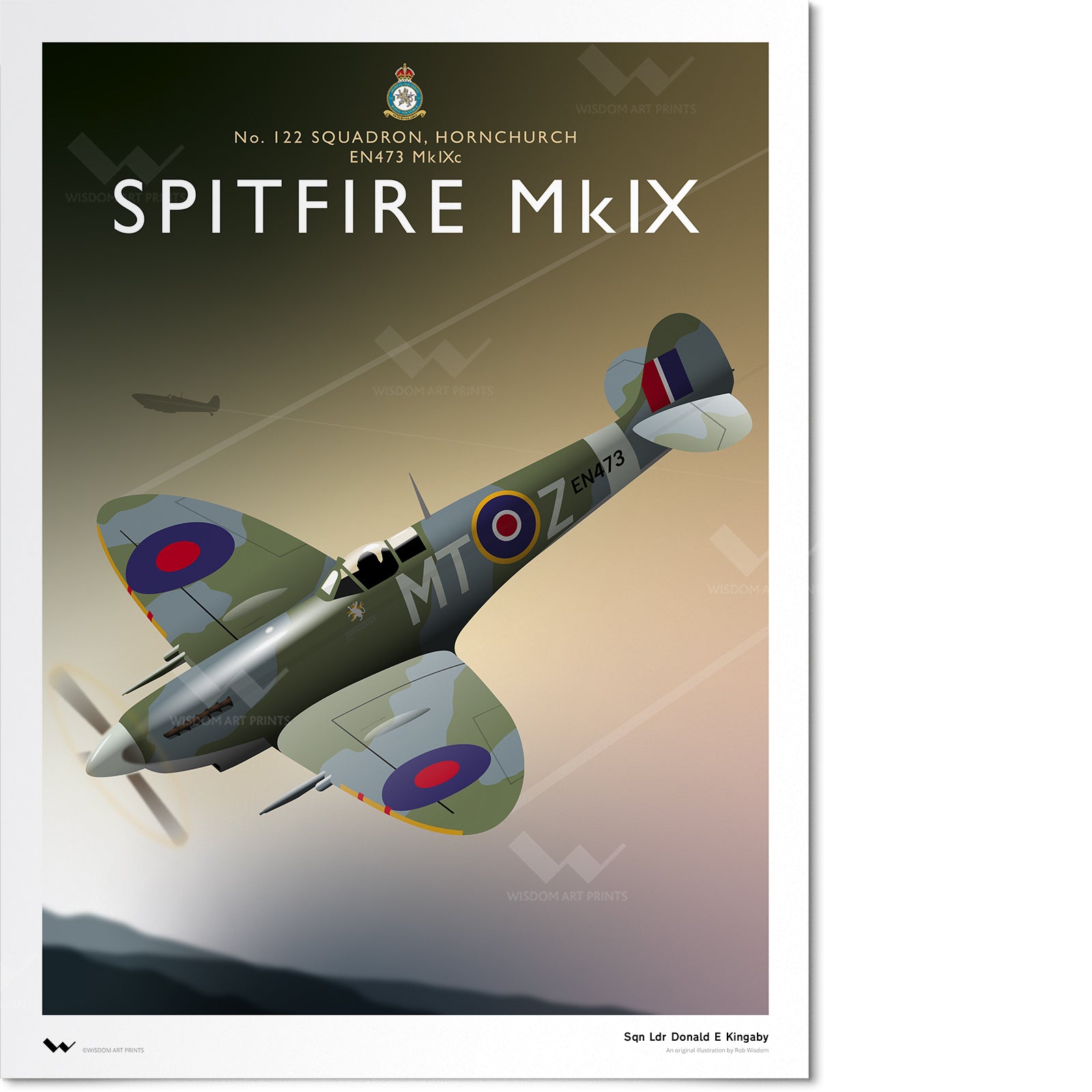 Original World War Two Spitfire aviation art print.