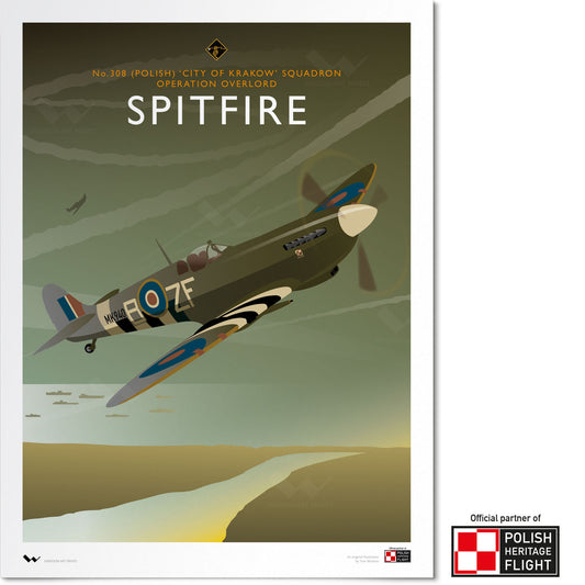 Original illustration of the Supermarine Spitfire, as flown by No. 308 Squadron RAF