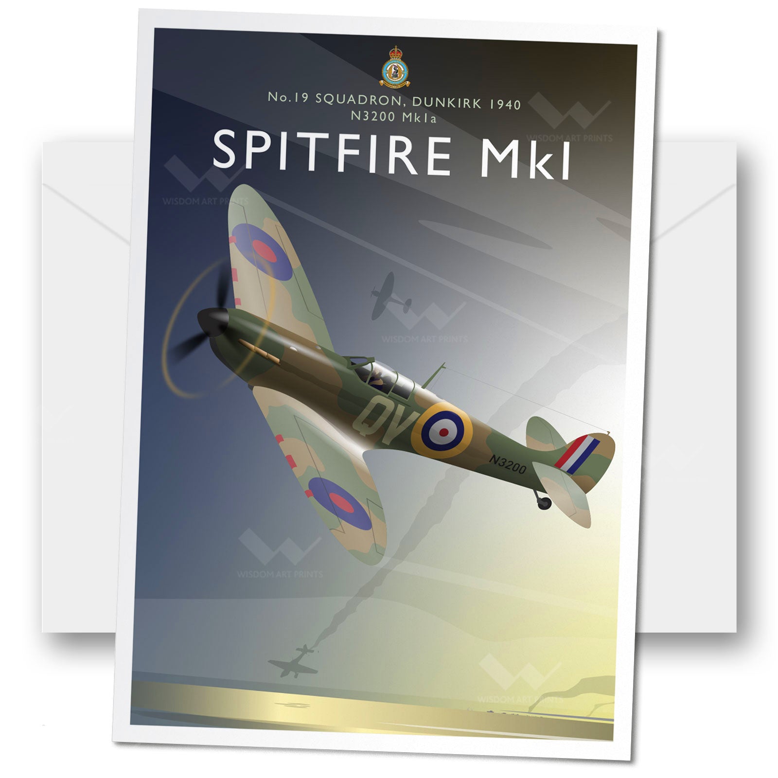 Greeting card of a Supermarine Spitfire WW2 fighter plane.