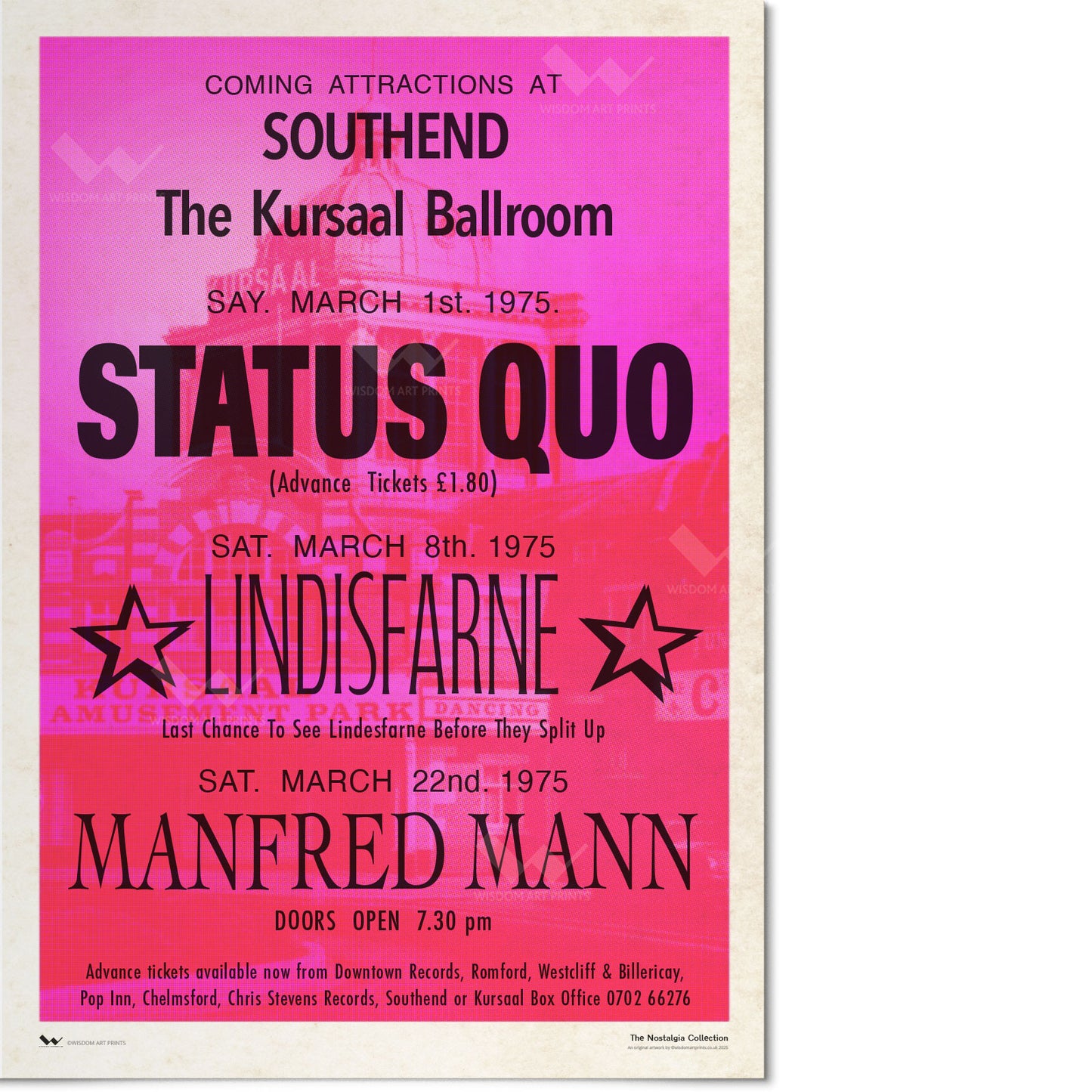 Kursaal Ballroom Poster: Status Quo, Lindisfarne, and Manfred Mann