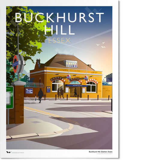 Original art print of Buckhurst Hill, Essex, depicting a nostalgic view of Buckhurst Hill tube station.