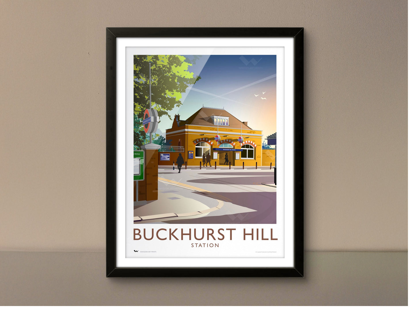 Framed travel poster of the Buckhurst Hill station of the London Underground's central line.