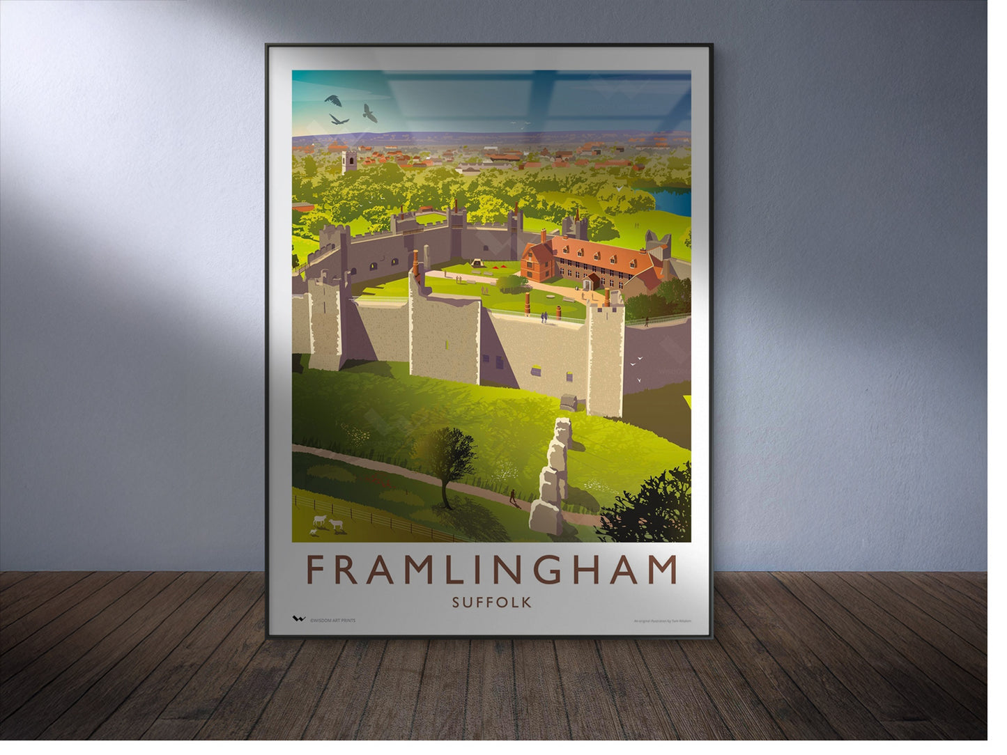 Framed travel poster of Framlingham Castle in Suffolk.