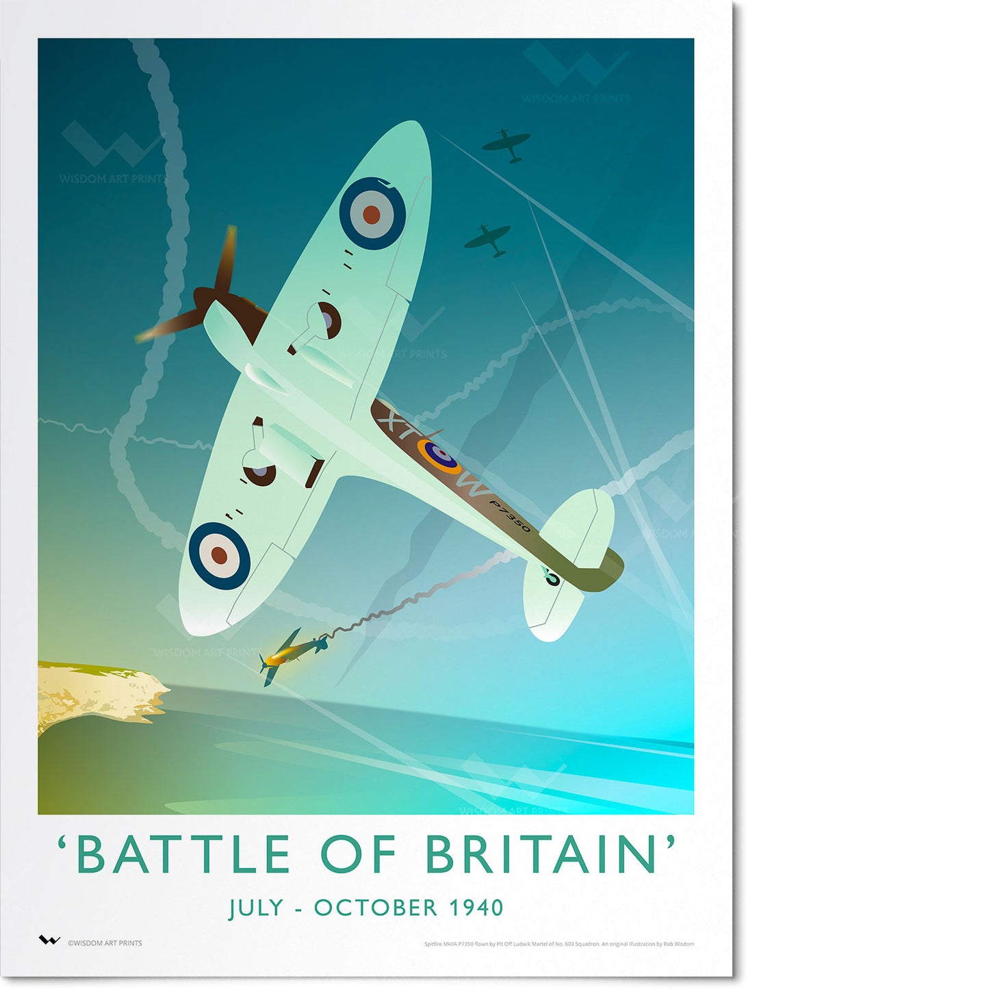 Original illustration of Ludwik Martel's Spitfire P7350 during the Battle of Britain