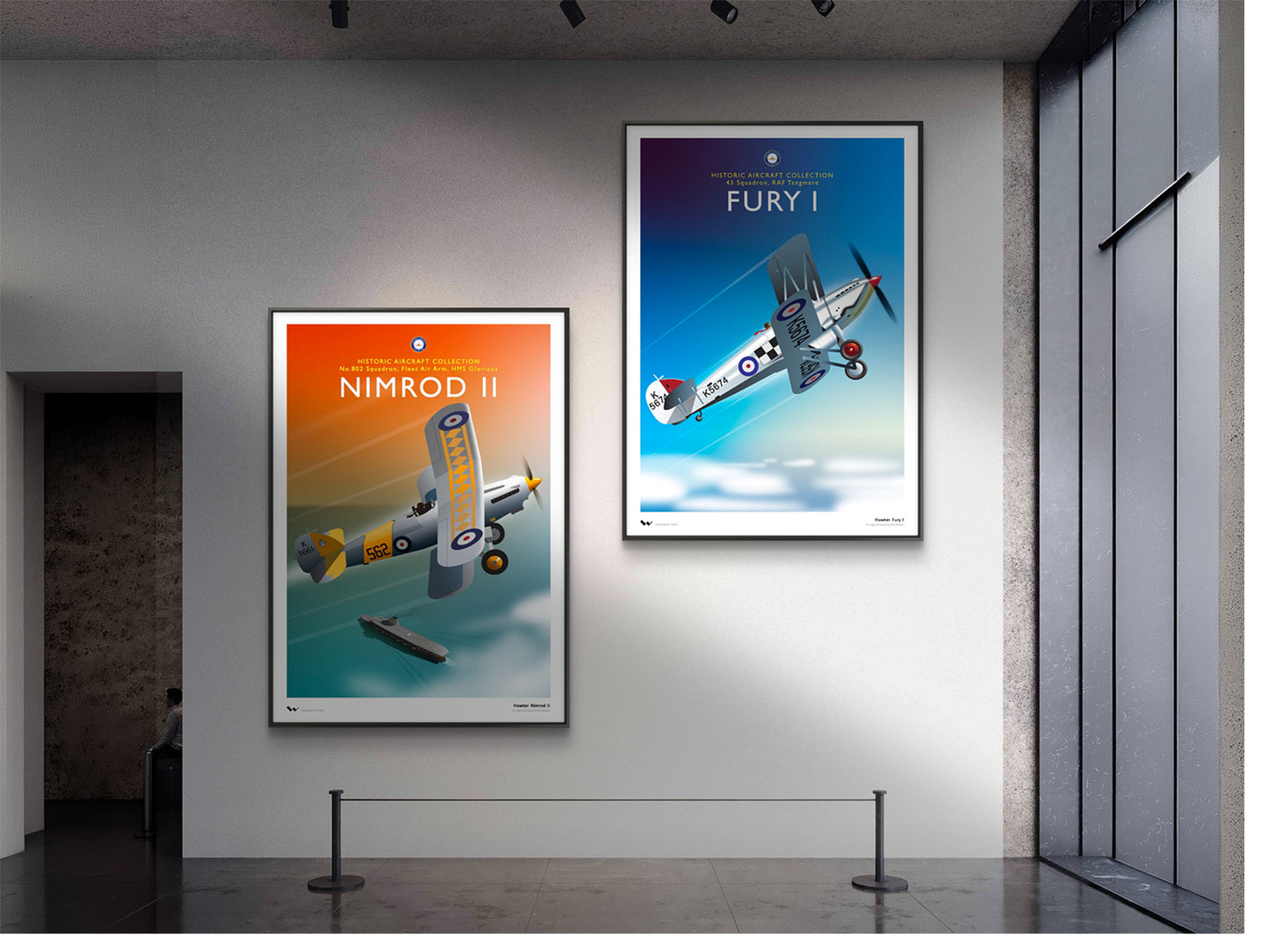 Framed art prints of the Hawker Nimrod II and Hawker Fury I, beautiful British bi-plane fighter aircraft of the inter-war period.