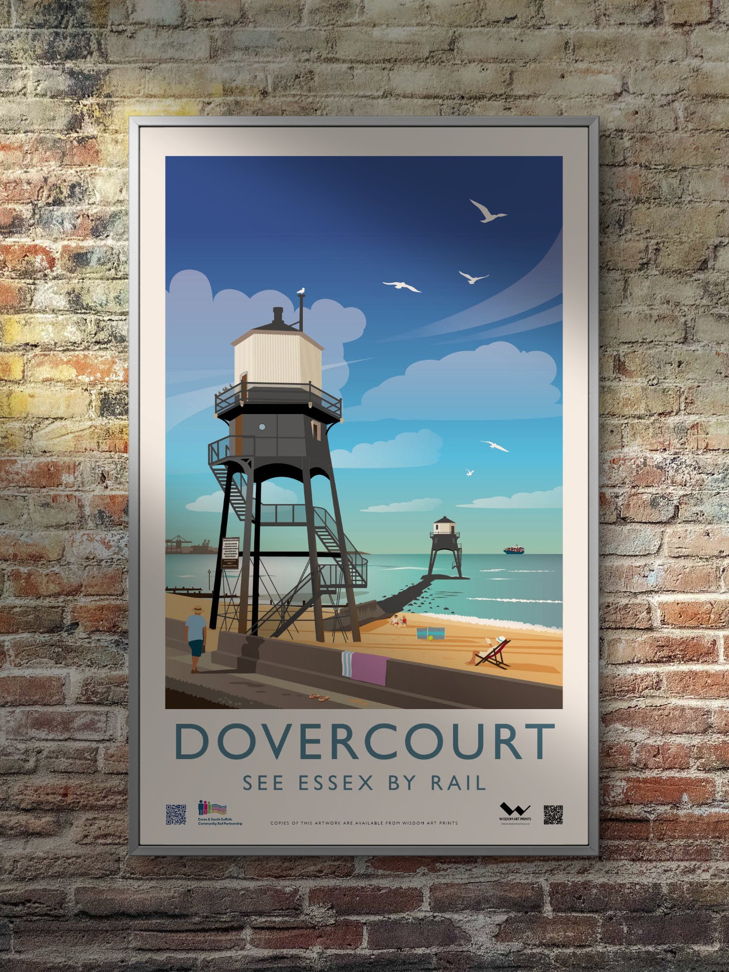 Authentic weatherproof platform poster of the Dovercourt Lighthouses in Essex.