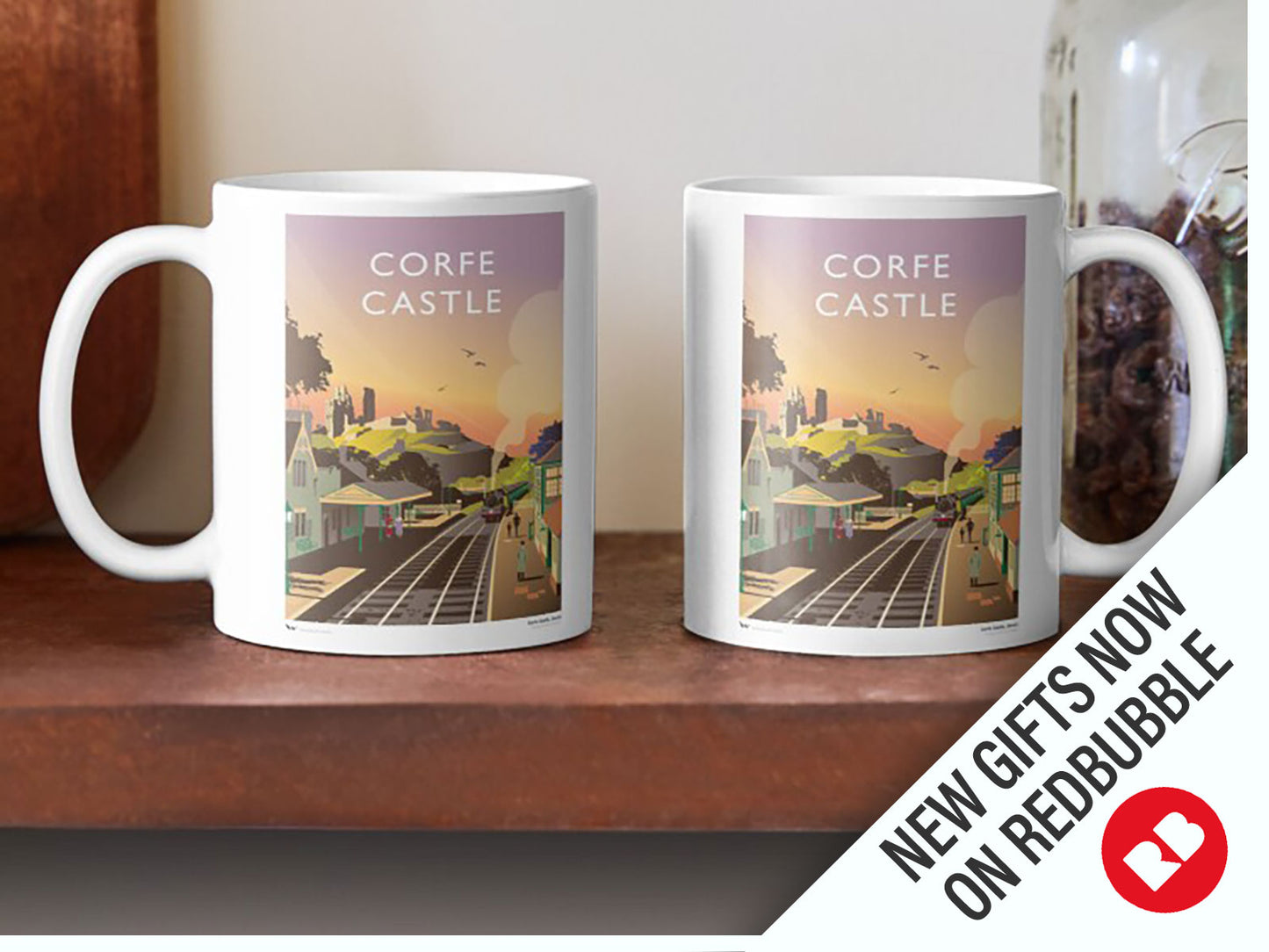 Corfe Castle Mugs for Tea, Coffee, Hot Chocolate